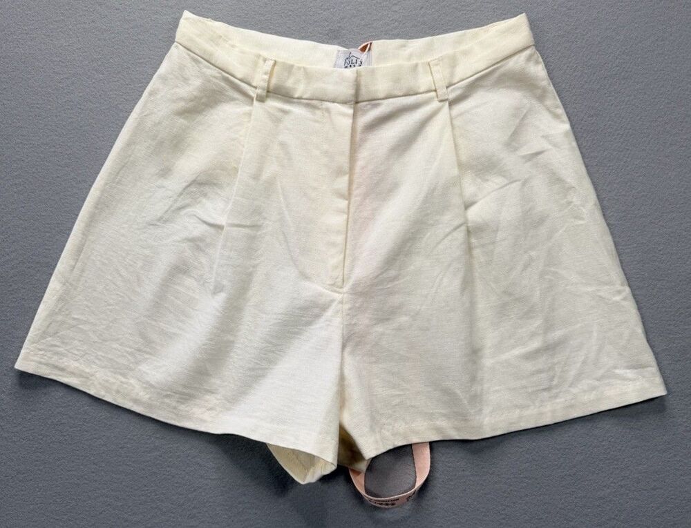 Oh Polly Linen Blend Cream Tailored Shorts Women US 4 High Waist Summer